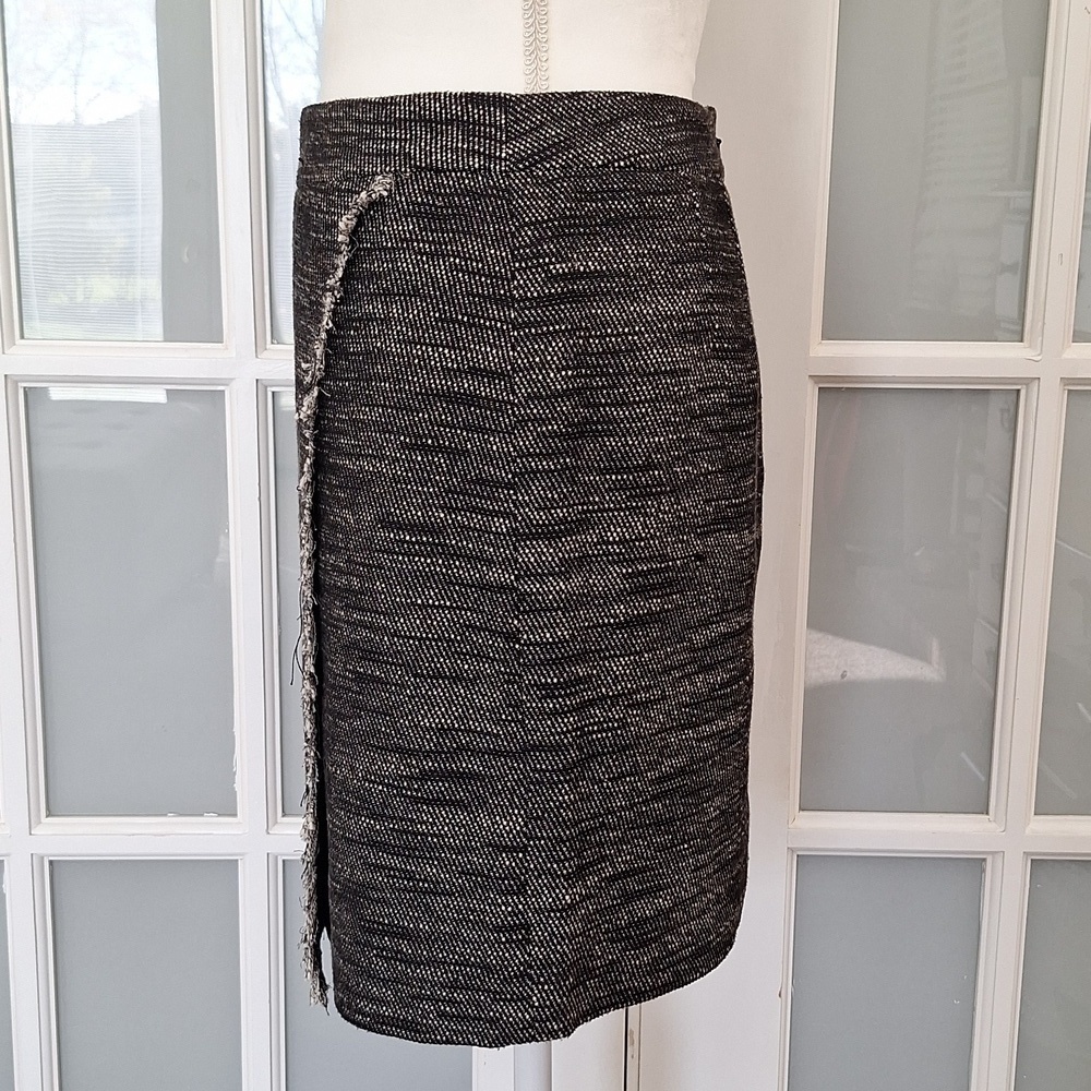 LOFT Heather Black and White Tweed Faux Wrap Skirt - Picture 7 of 16